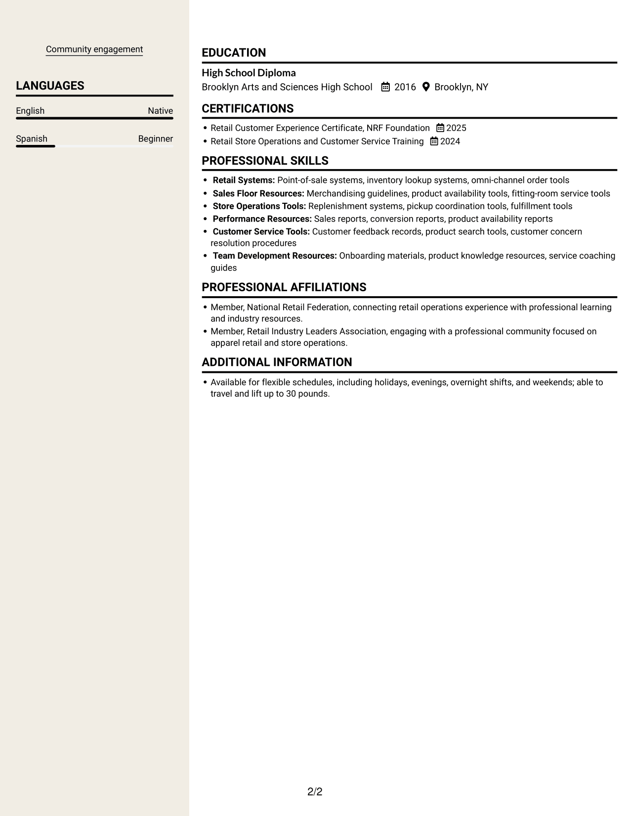 Resume example — page 2