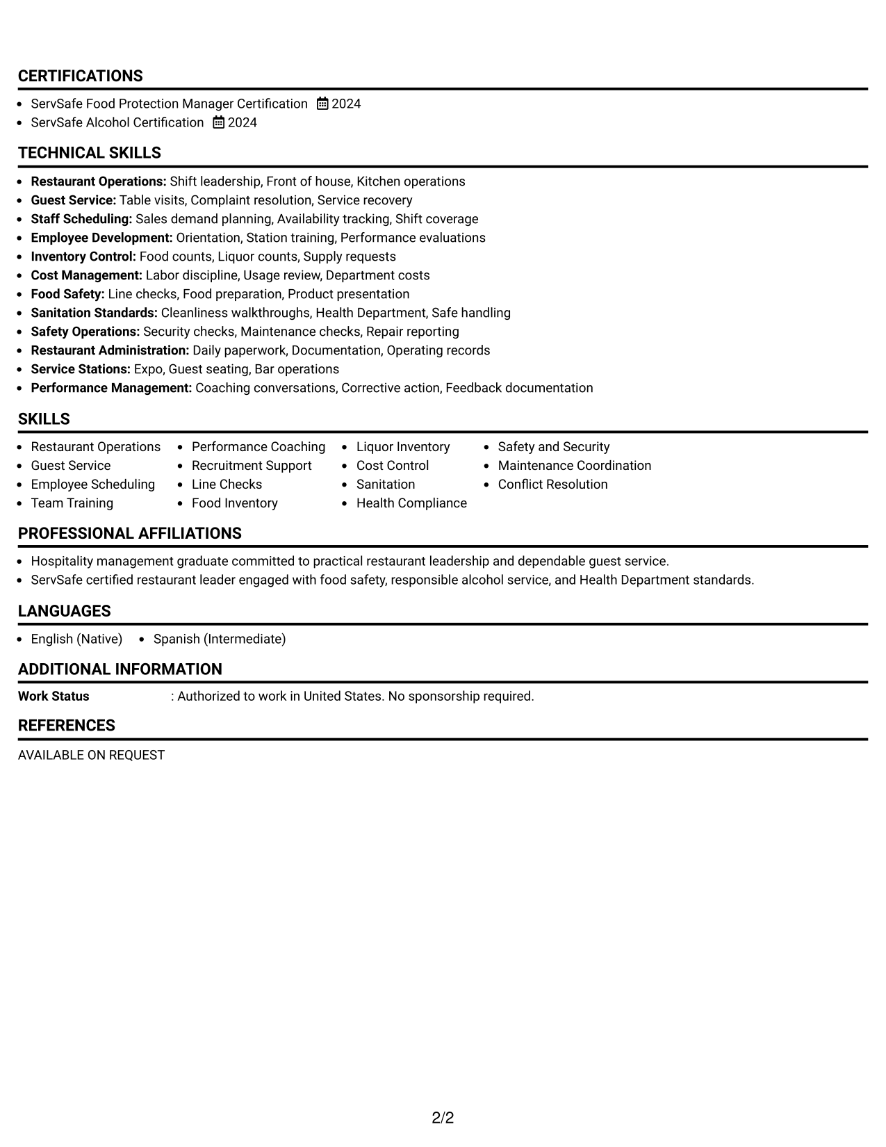 Resume Example Page 2
