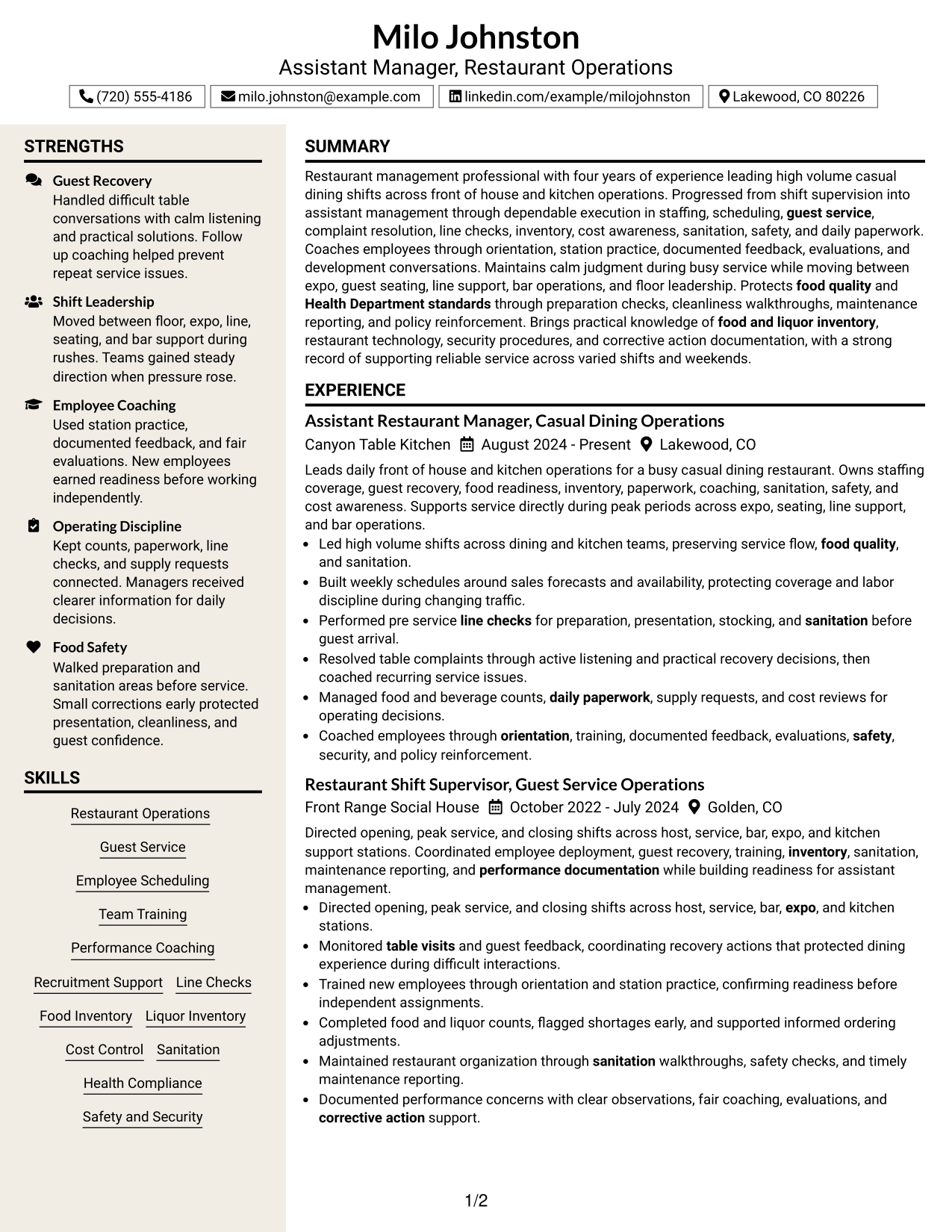 Resume Example Page 1