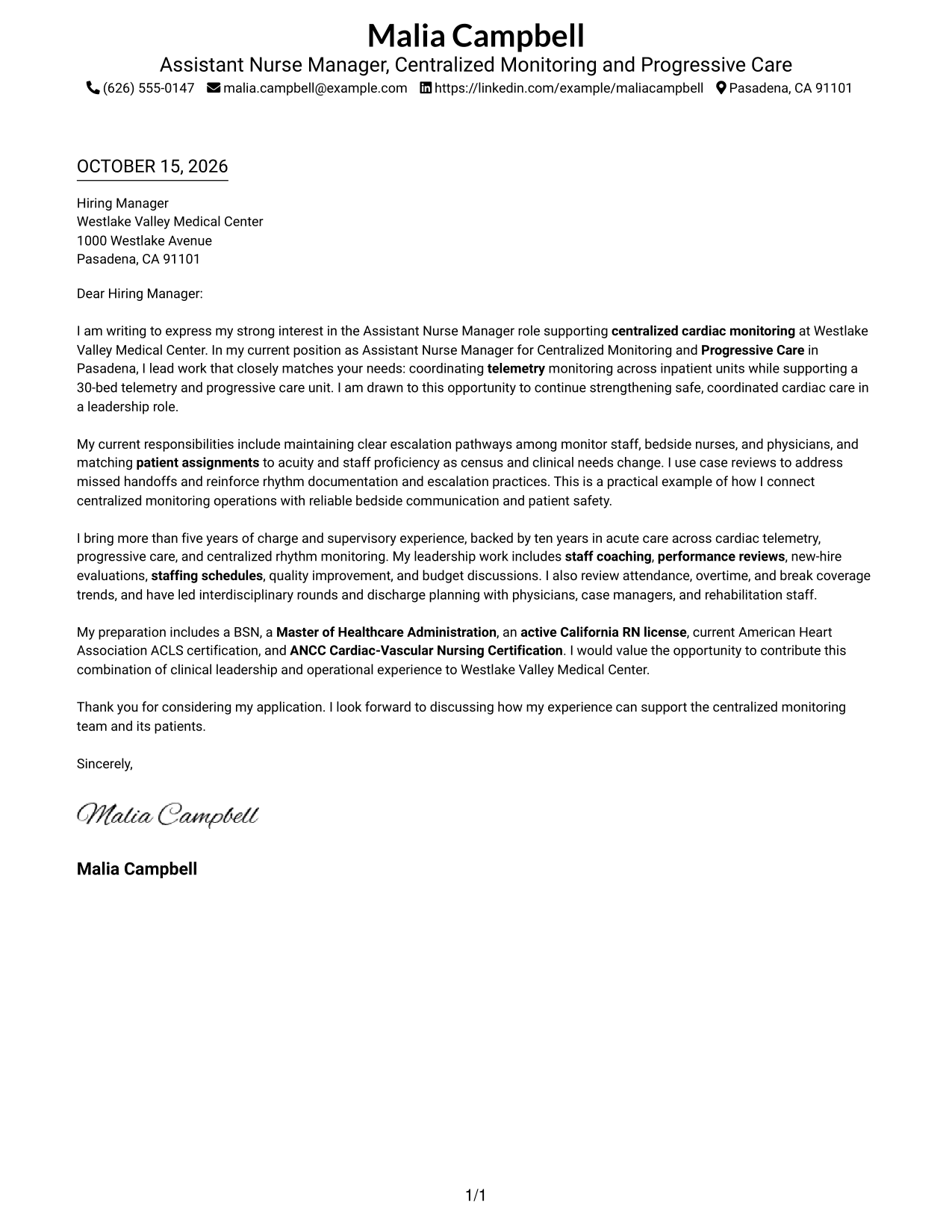 Cover letter example — page 1