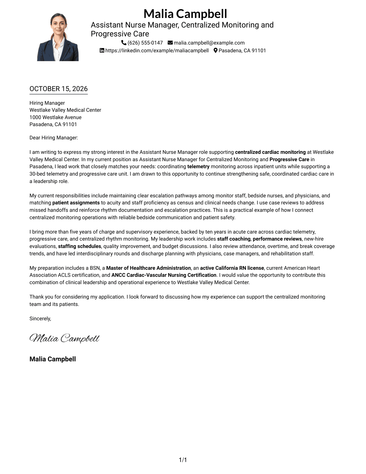 Cover letter example — page 1
