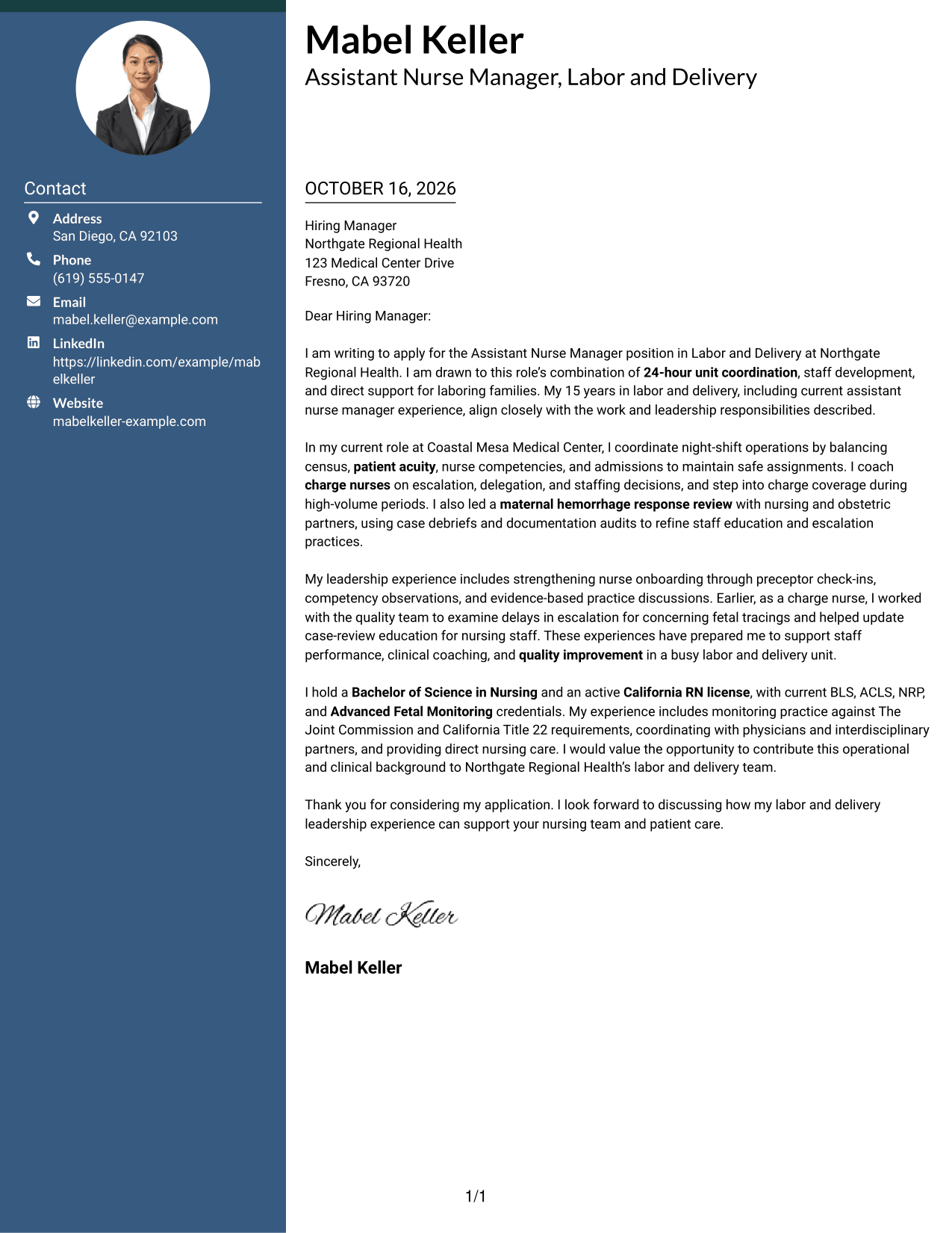 Cover letter example — page 1