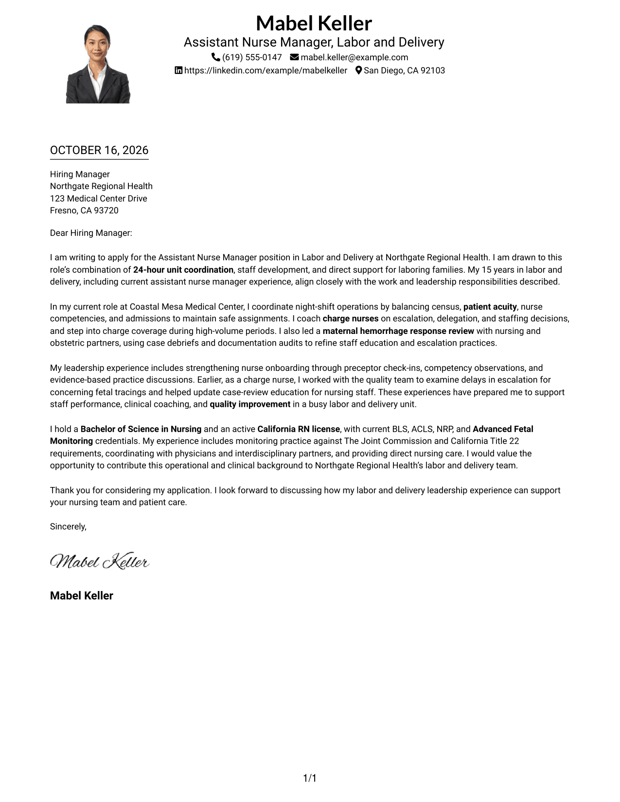 Cover letter example — page 1