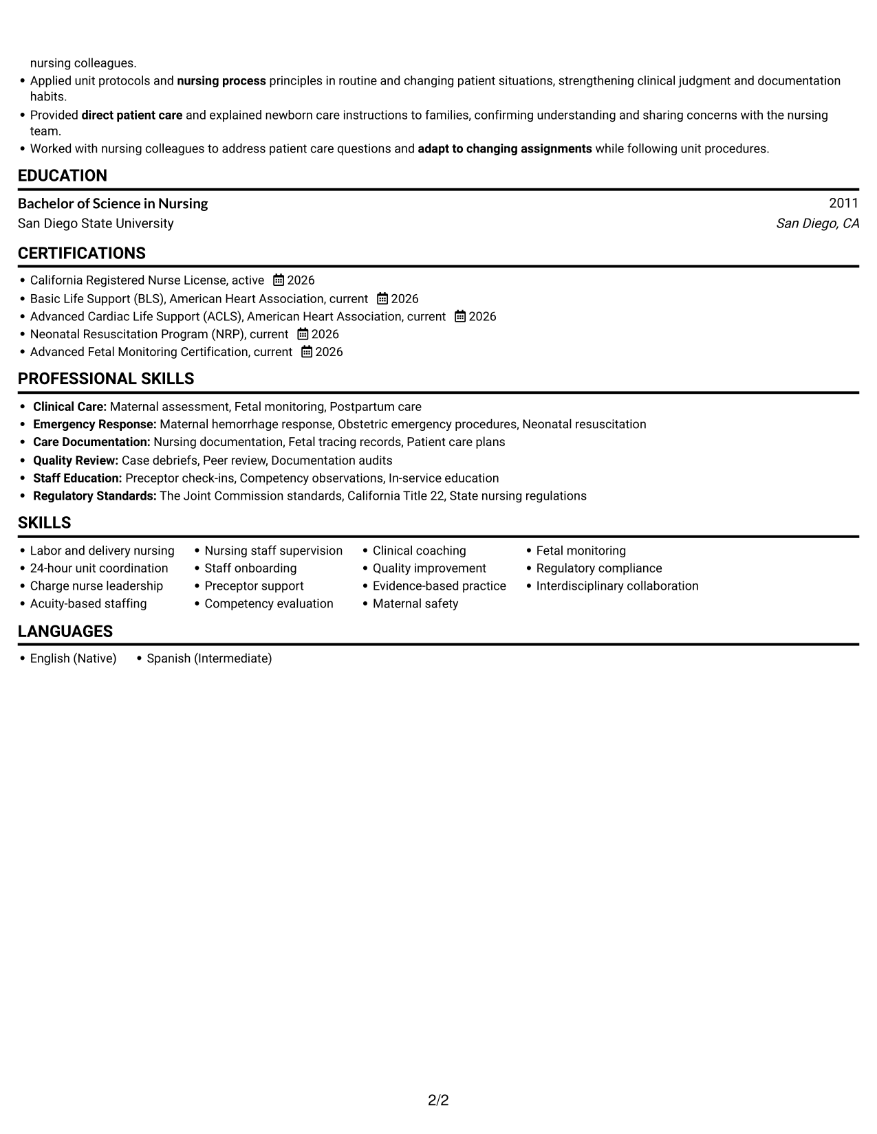 Resume example — page 2