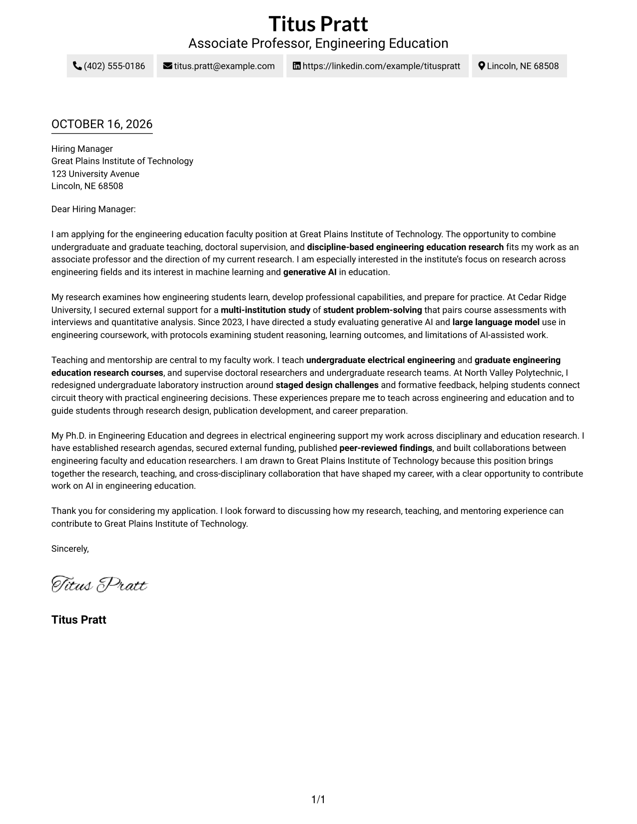 Cover letter example — page 1
