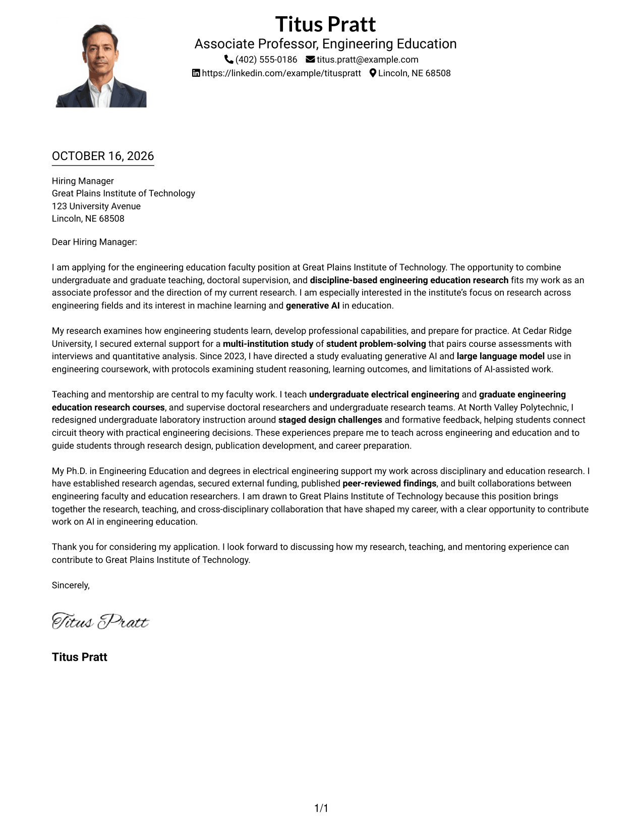 Cover letter example — page 1