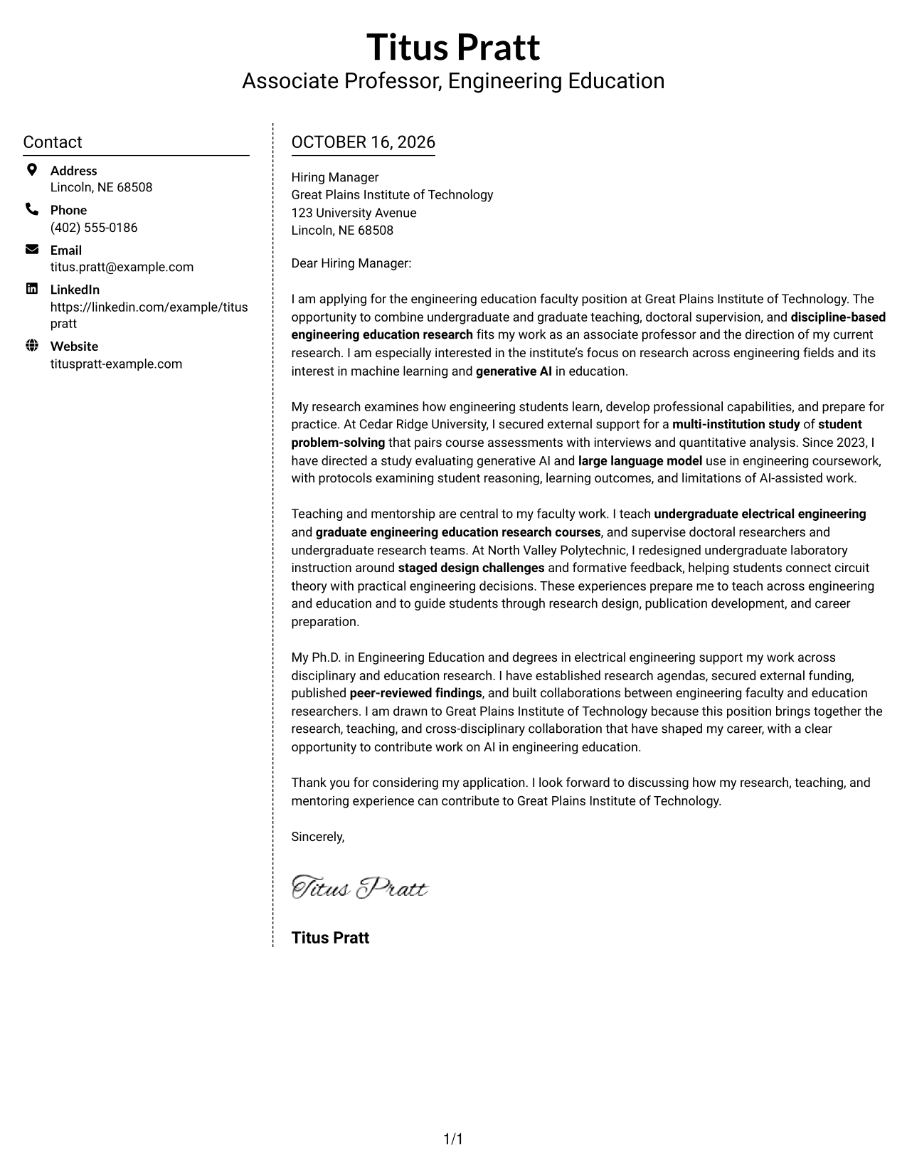Cover letter example — page 1