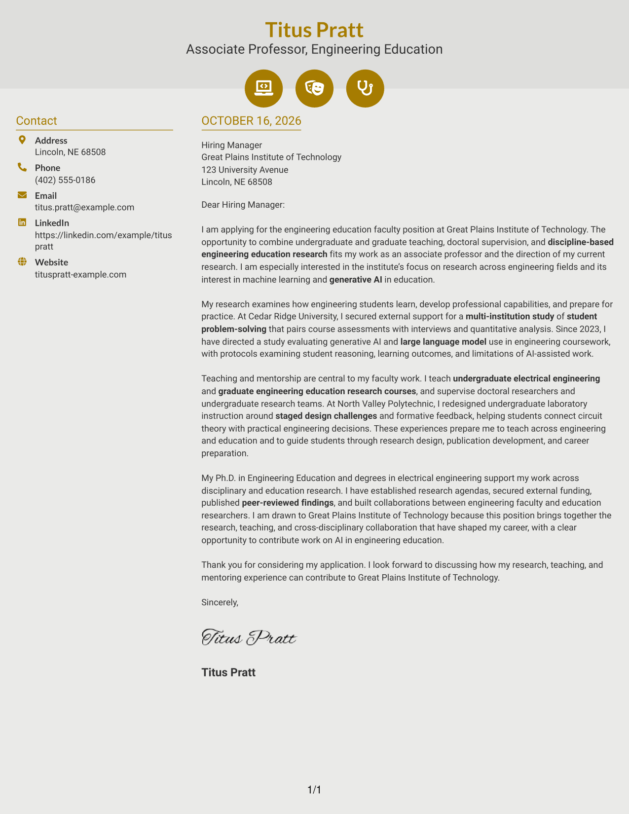 Cover letter example — page 1