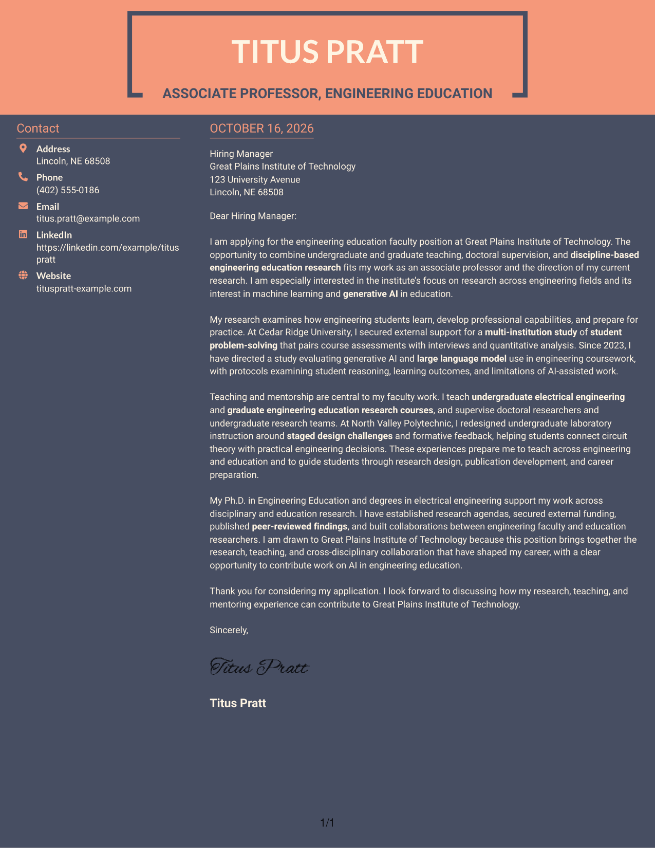 Cover letter example — page 1