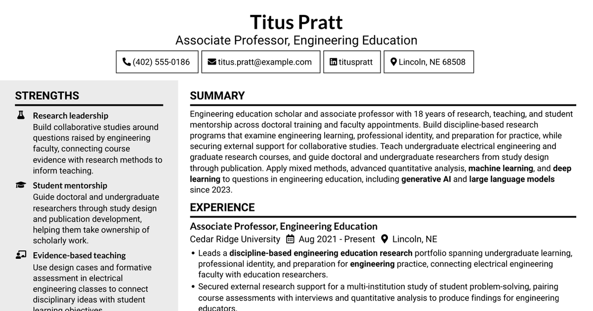 7 Assistant or Associate Professor - Engineering Education Resume Templates with Example