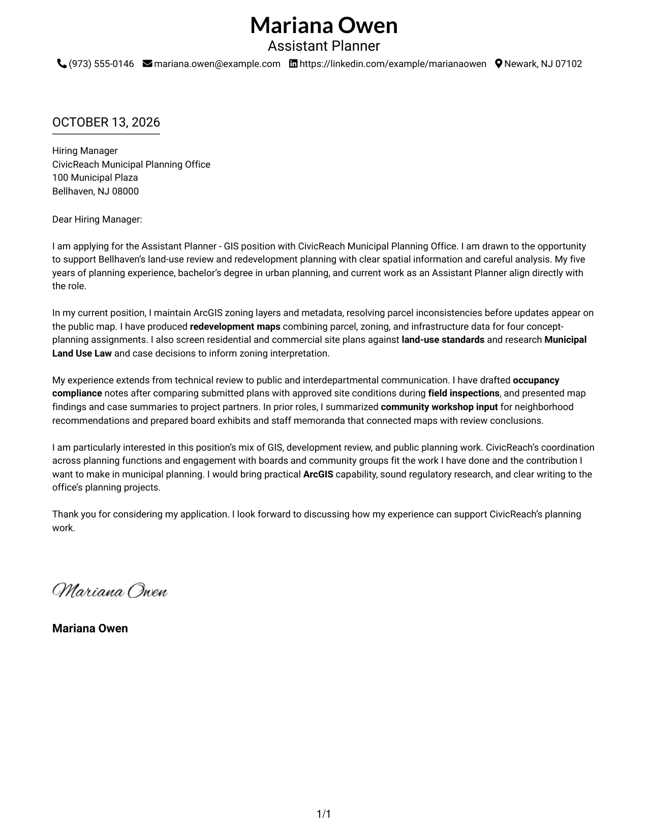 Cover Letter Example Page 1