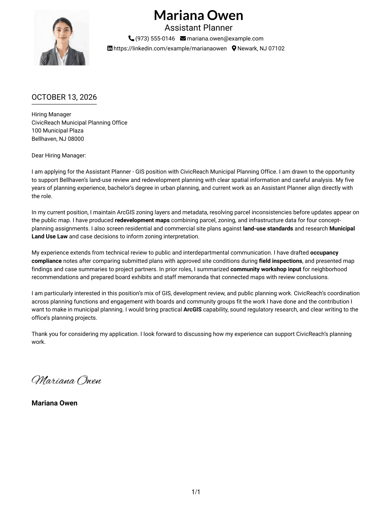 Cover Letter Example Page 1