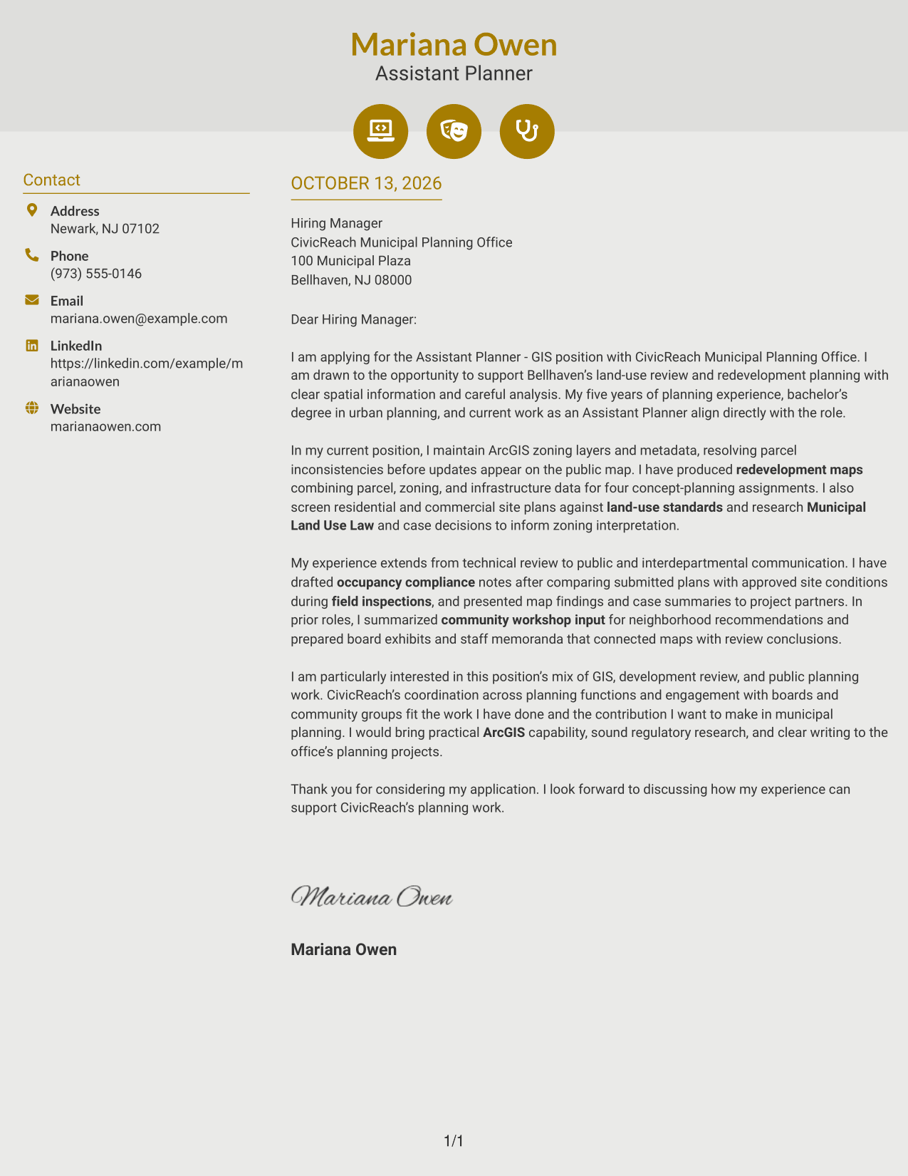 Cover Letter Example Page 1