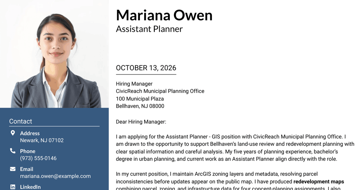 7 Assistant Planner - GIS Cover Letter Templates with Example