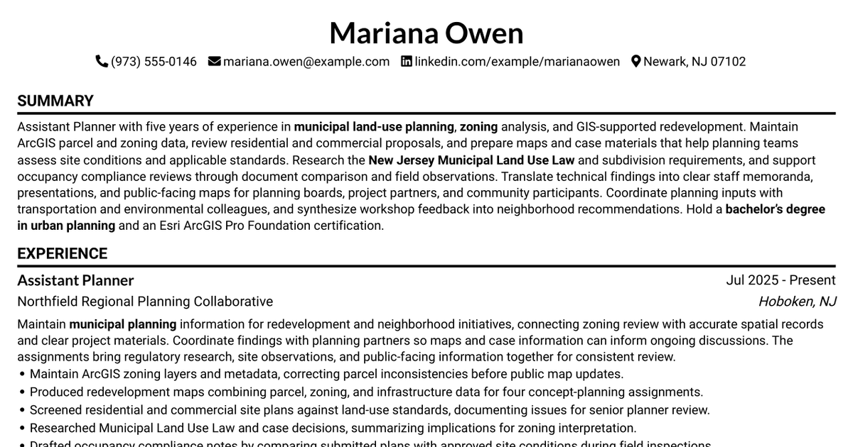7 Assistant Planner - GIS Resume Templates with Example