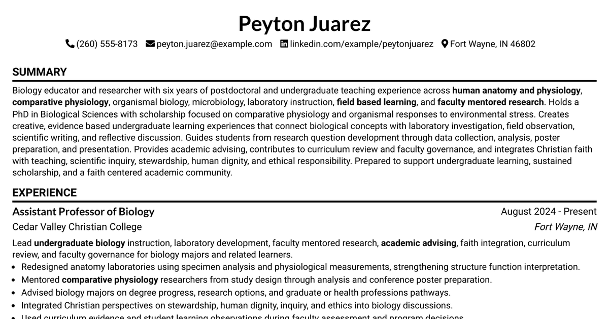 7 Assistant Professor of Biology Resume Templates with Example