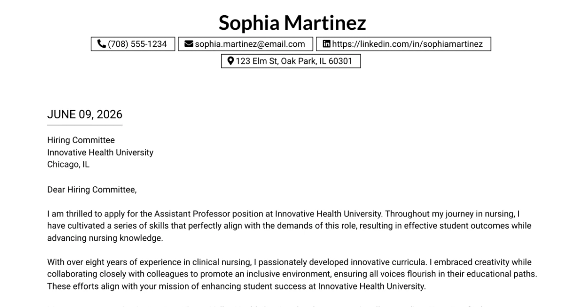 30+ Assistant Professor of Nursing - Medical Surgical Cover Letter Templates with Example 2026