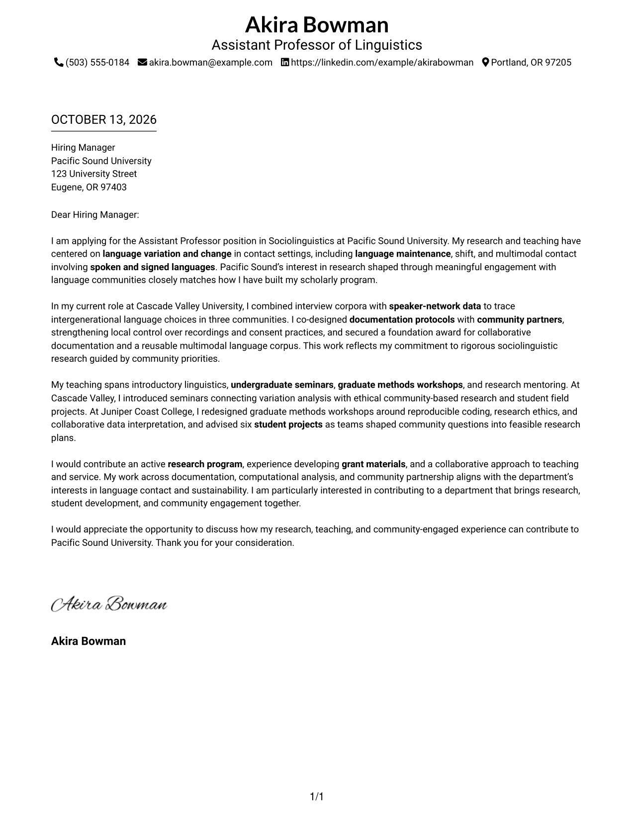 Cover Letter Example Page 1