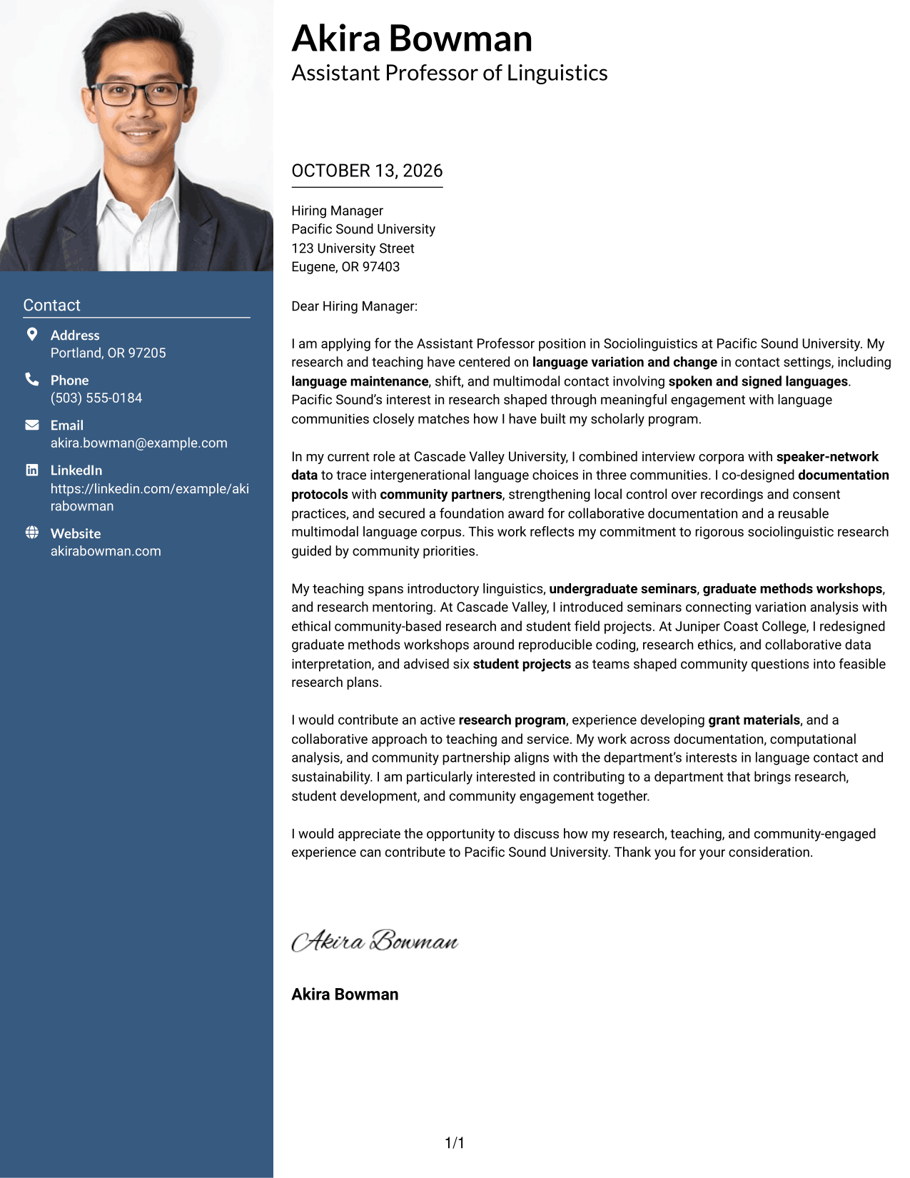 Cover Letter Example Page 1