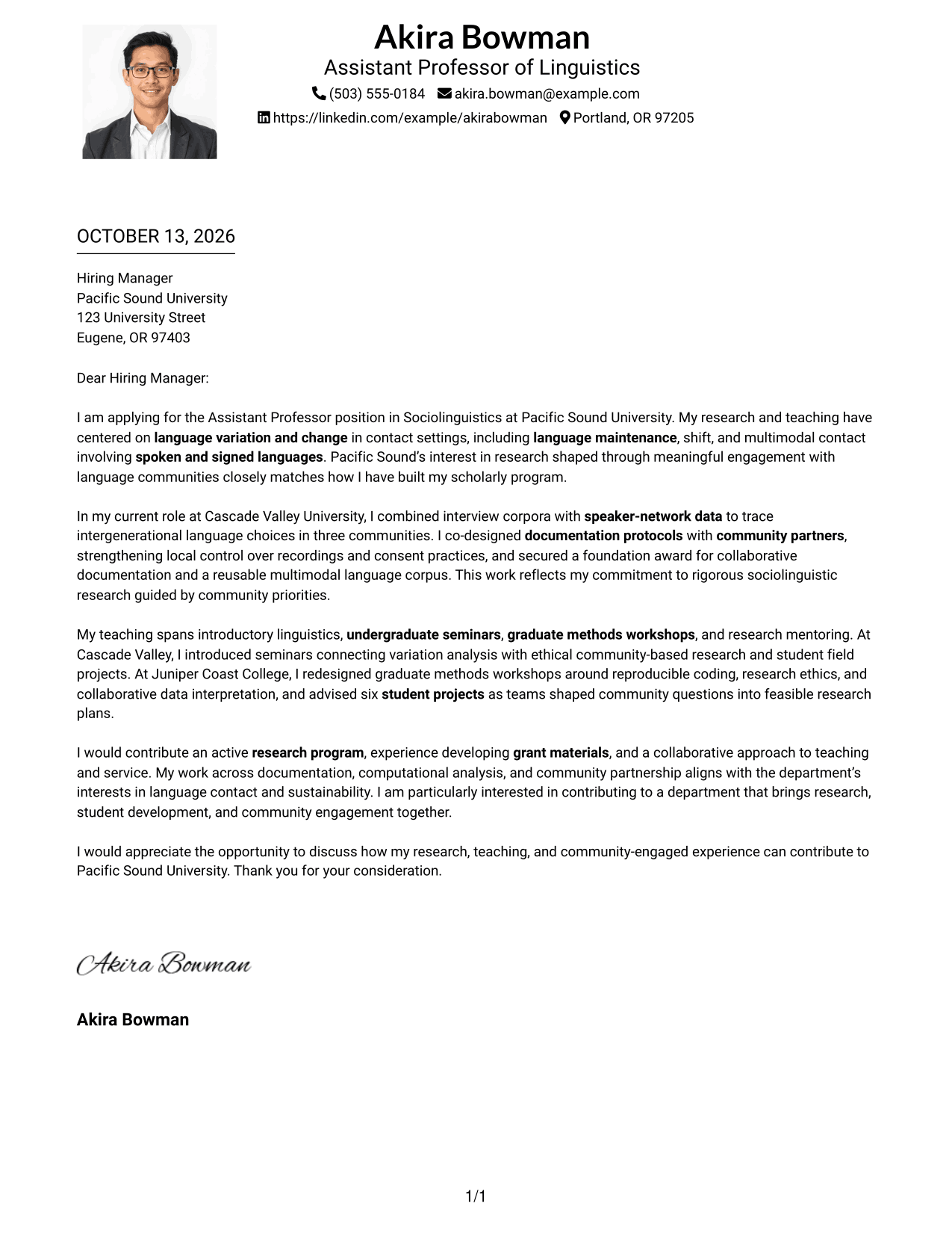 Cover Letter Example Page 1