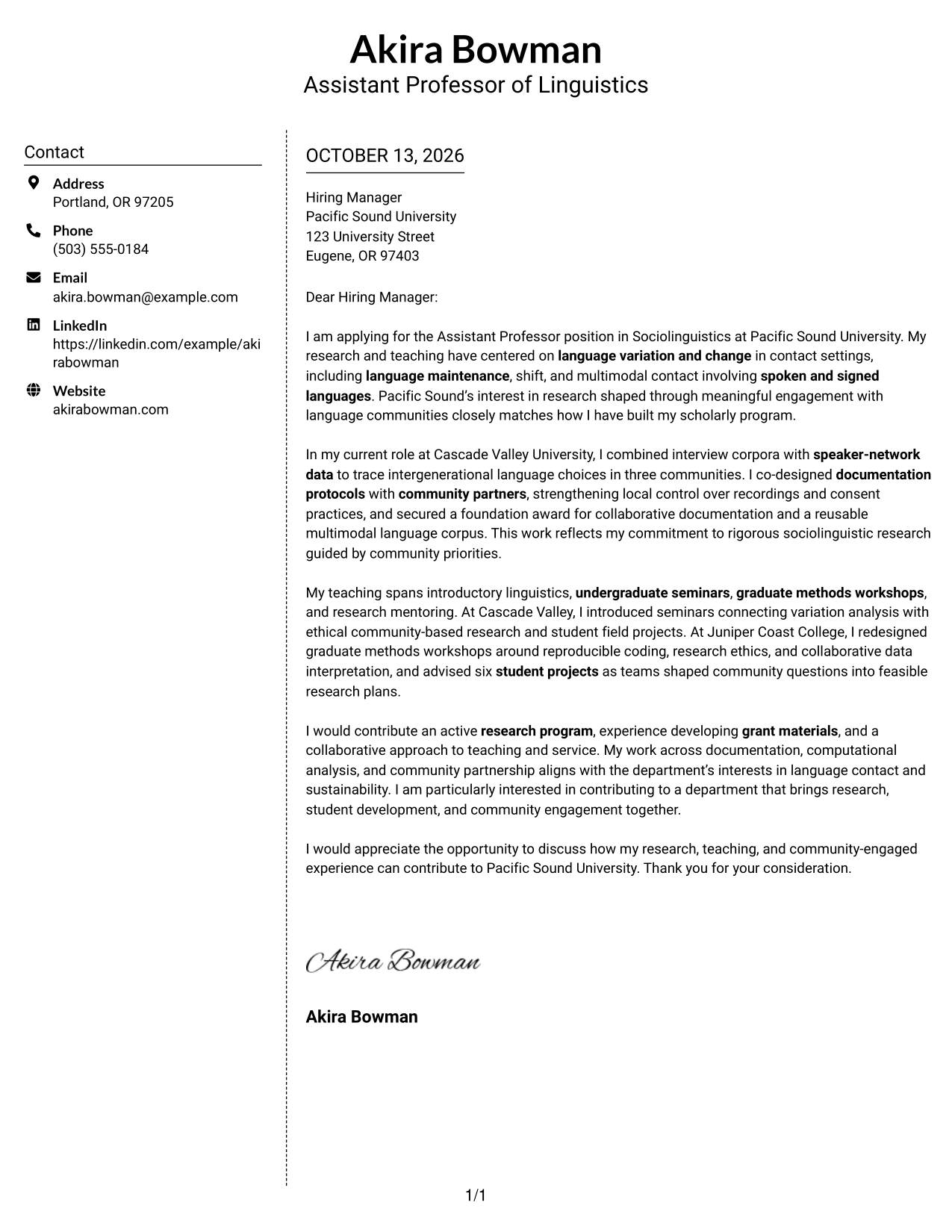Cover Letter Example Page 1