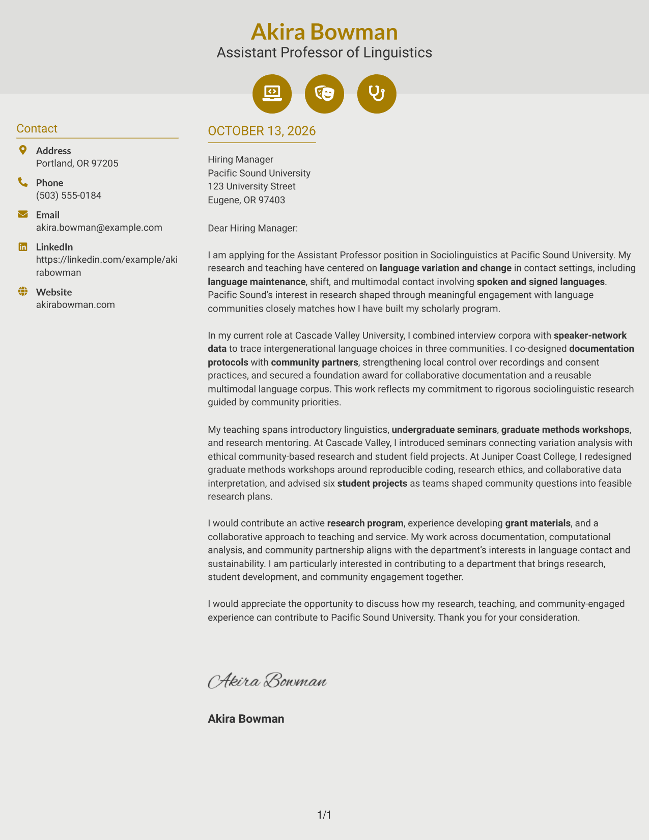 Cover Letter Example Page 1