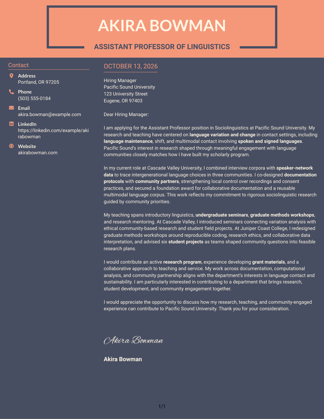 Cover Letter Example Page 1