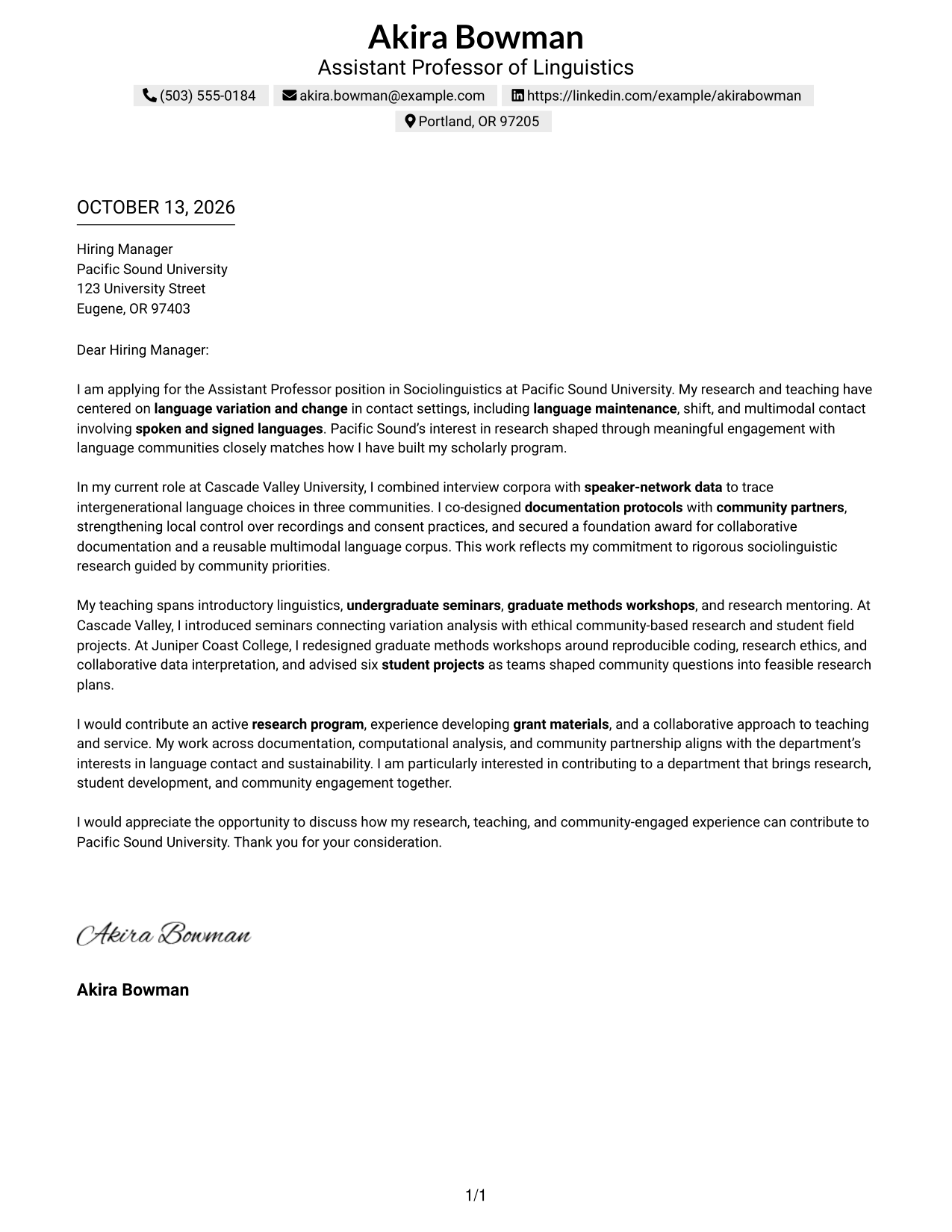 Text/Fang Style Cover Letter Preview