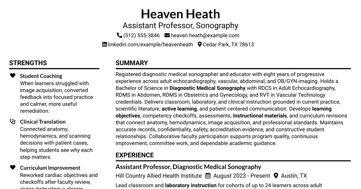 7 Assistant Professor, Sonography Resume Templates with Example