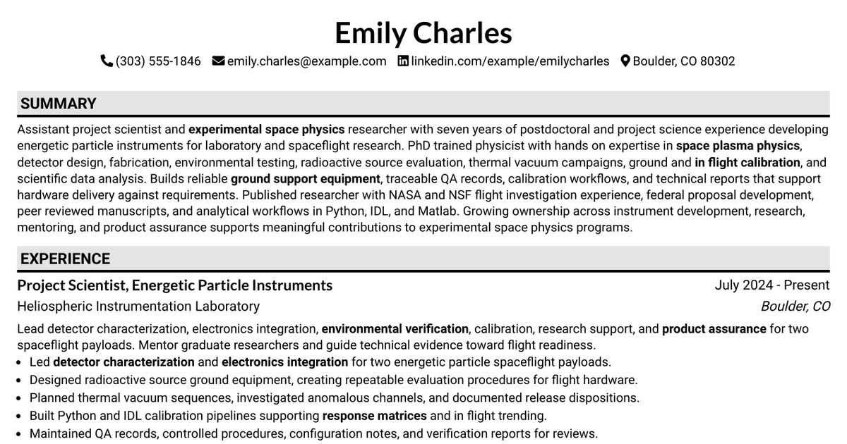 7 Assistant Project Scientist - Experimental Space Physics Resume Templates with Example