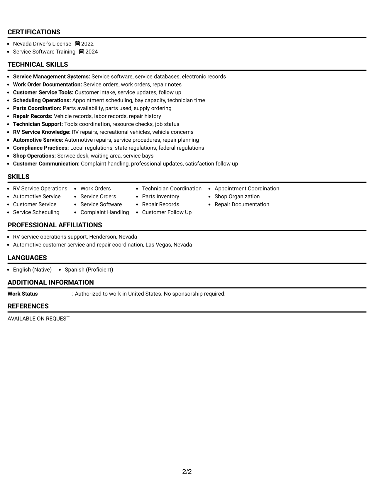 Resume Example Page 2