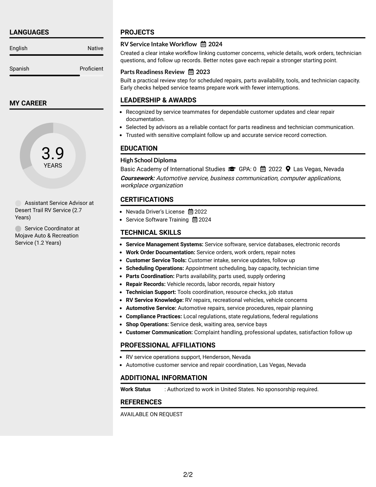 Resume Example Page 2