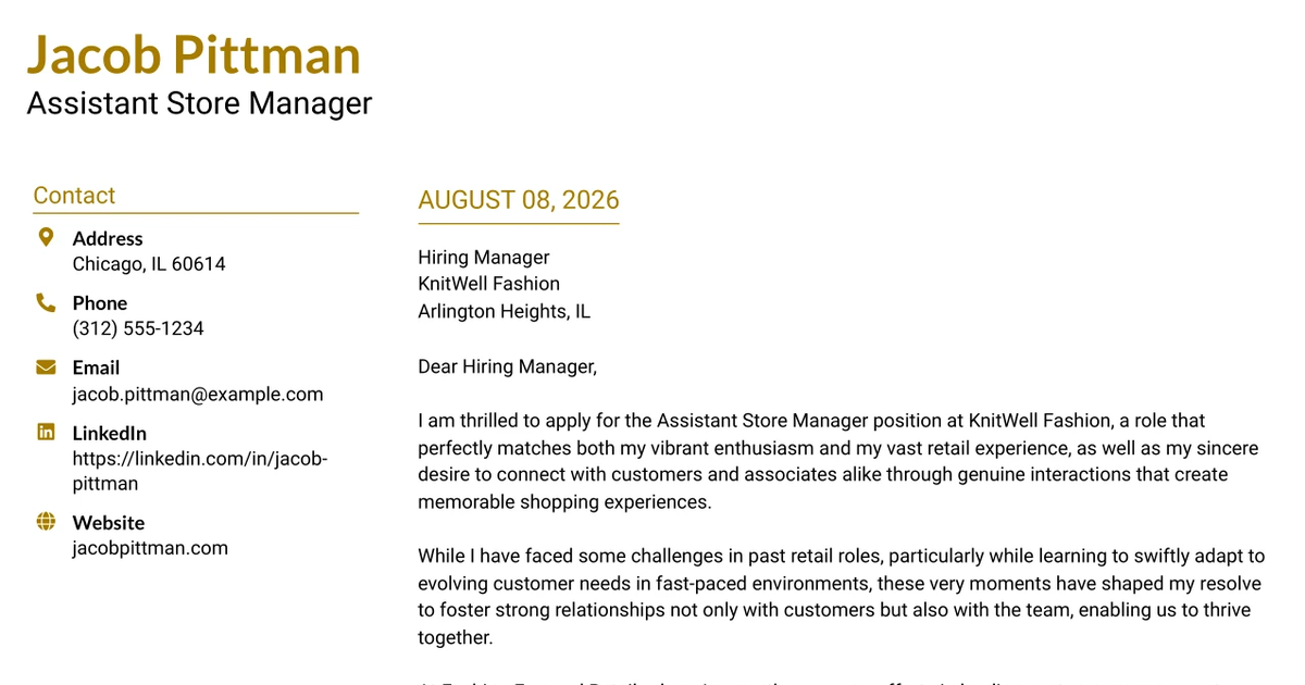30+ Assistant Store Manager Cover Letter Templates with Example 2026