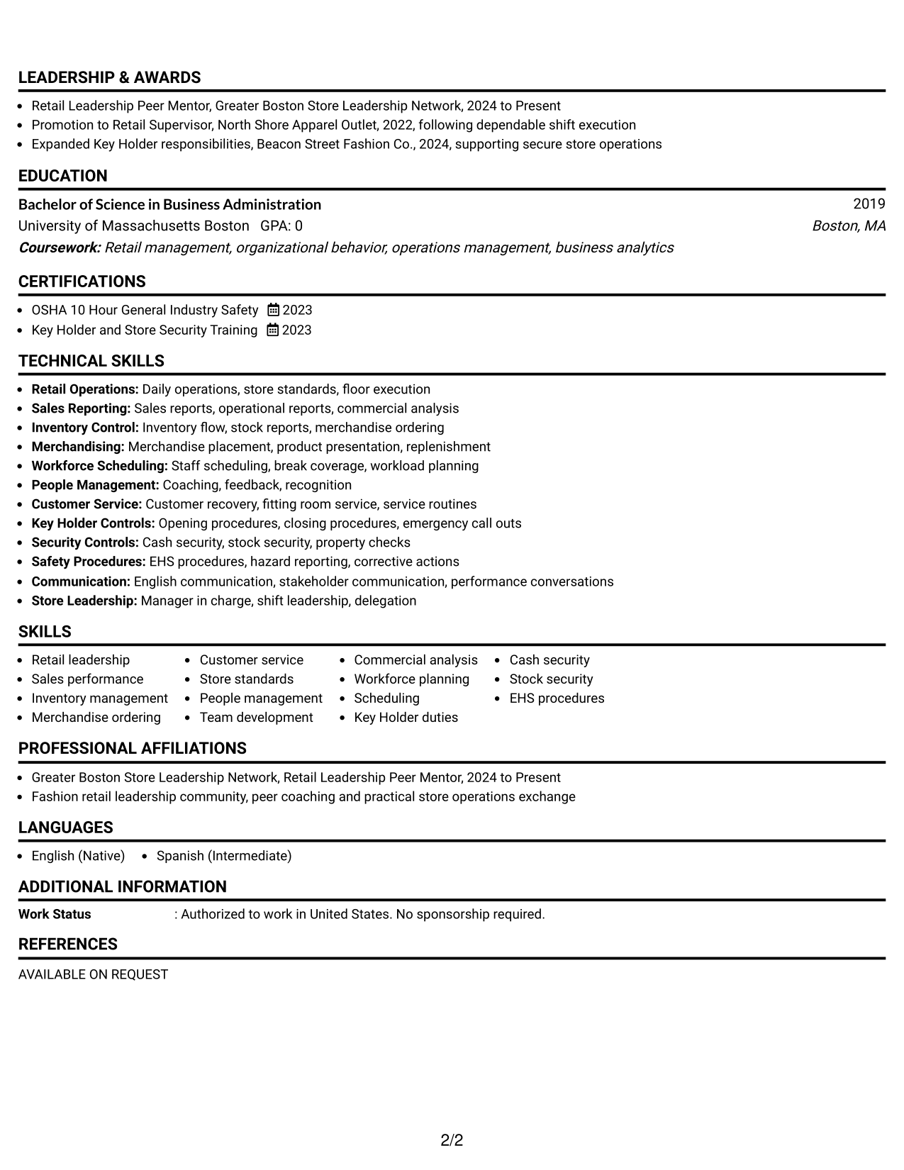 Resume Example Page 2