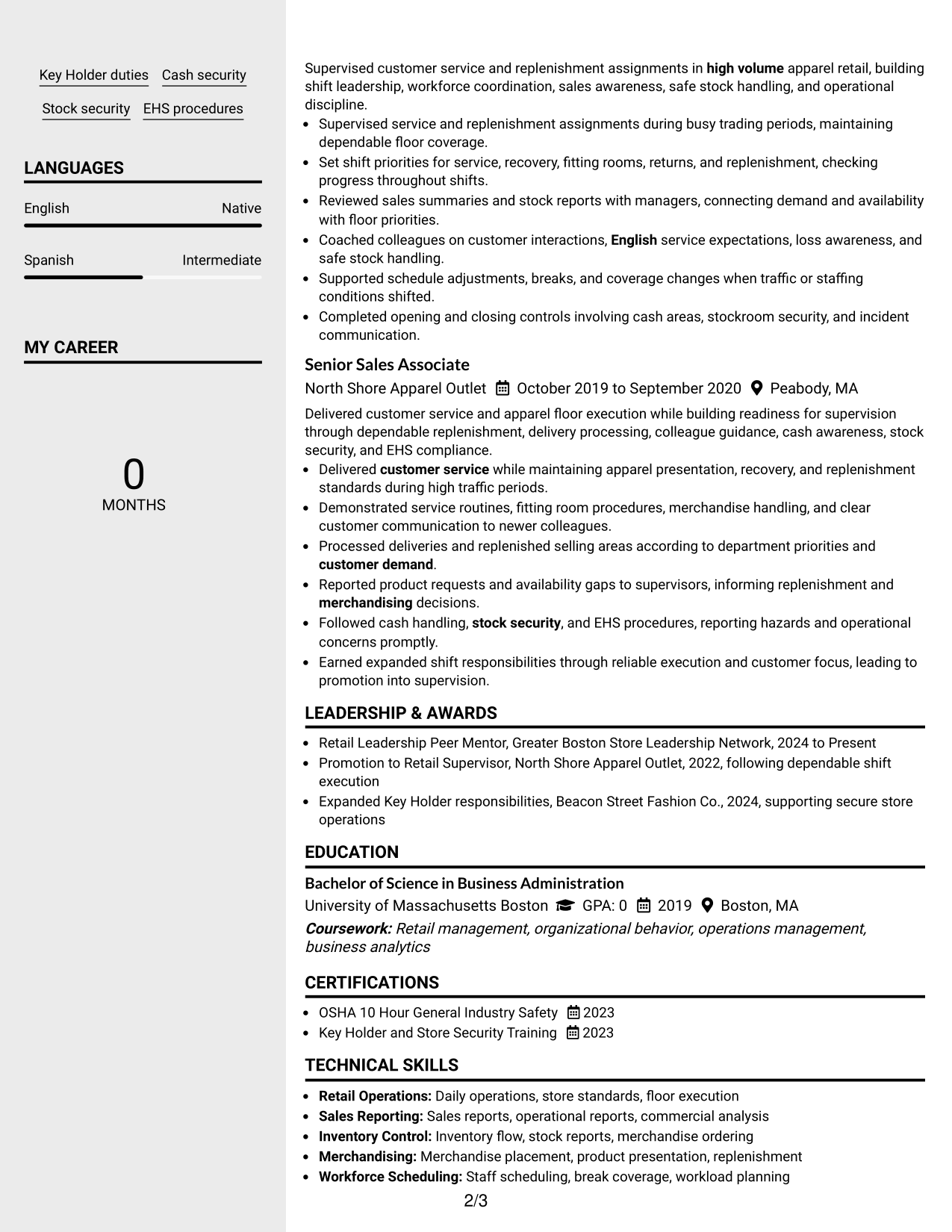 Resume Example Page 2