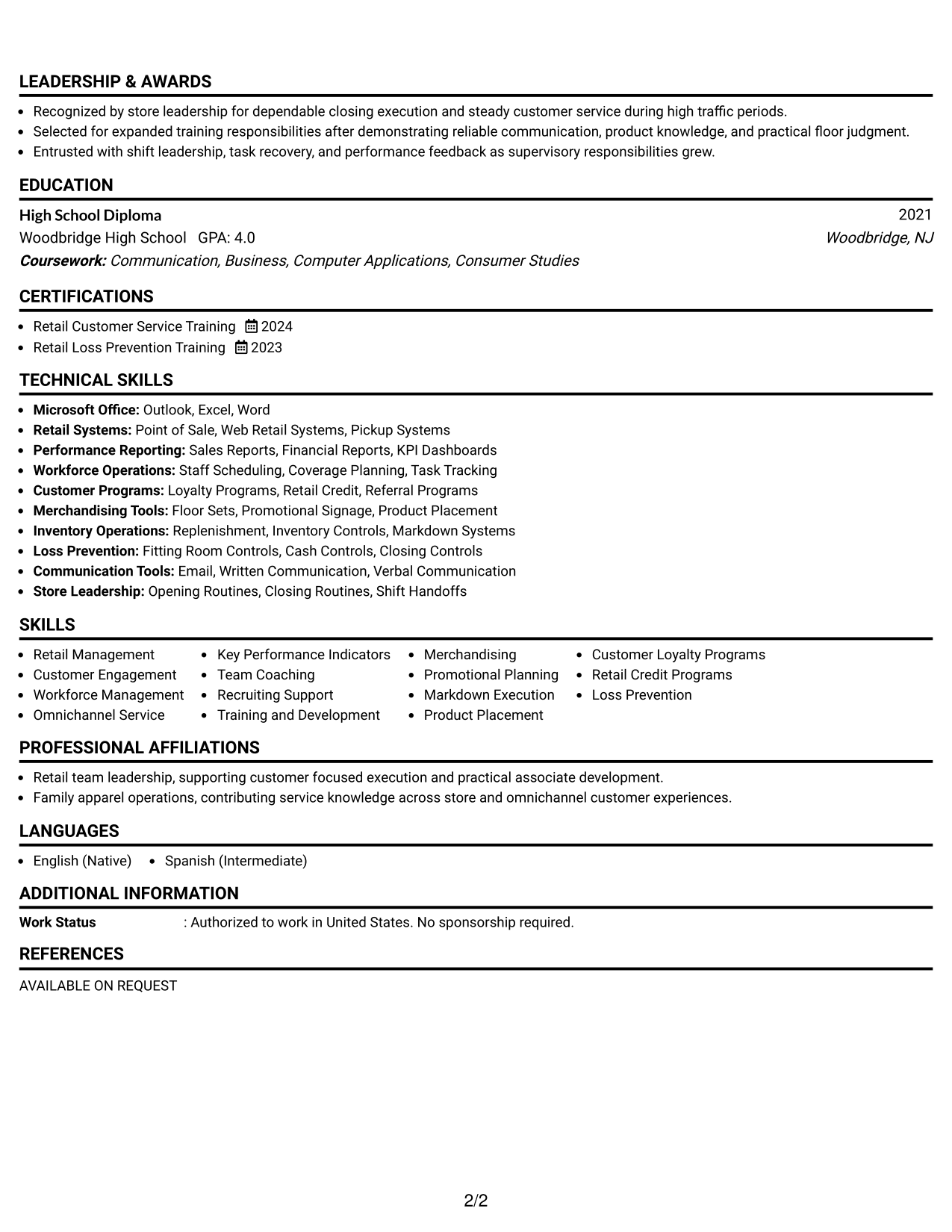 Resume Example Page 2