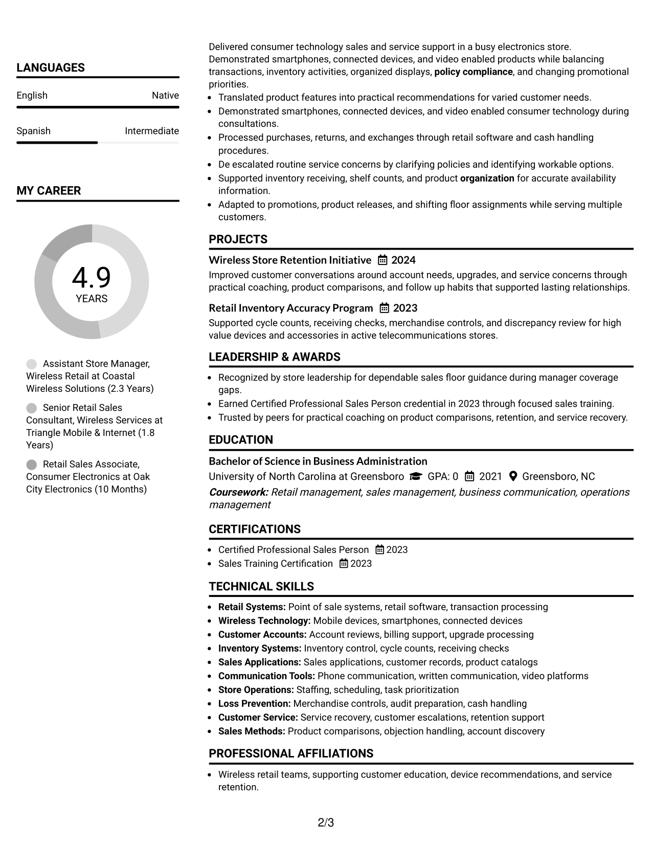 Resume Example Page 2