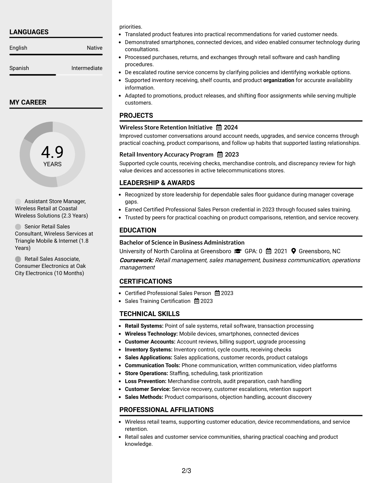 Resume Example Page 2