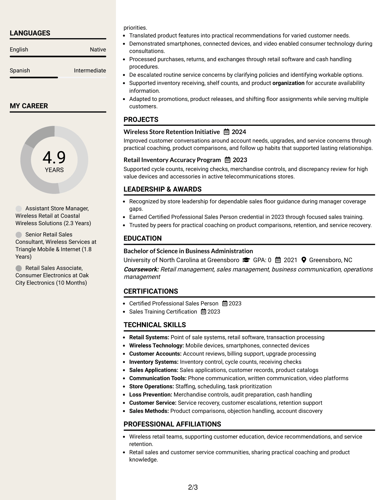 Resume Example Page 2