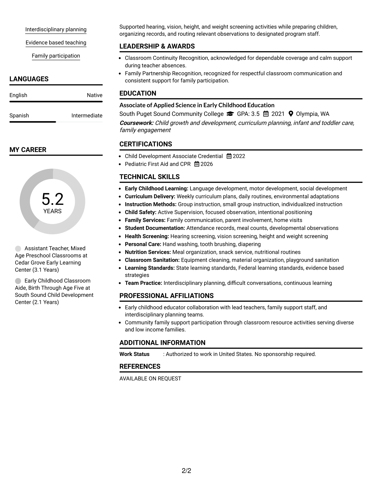Resume Example Page 2