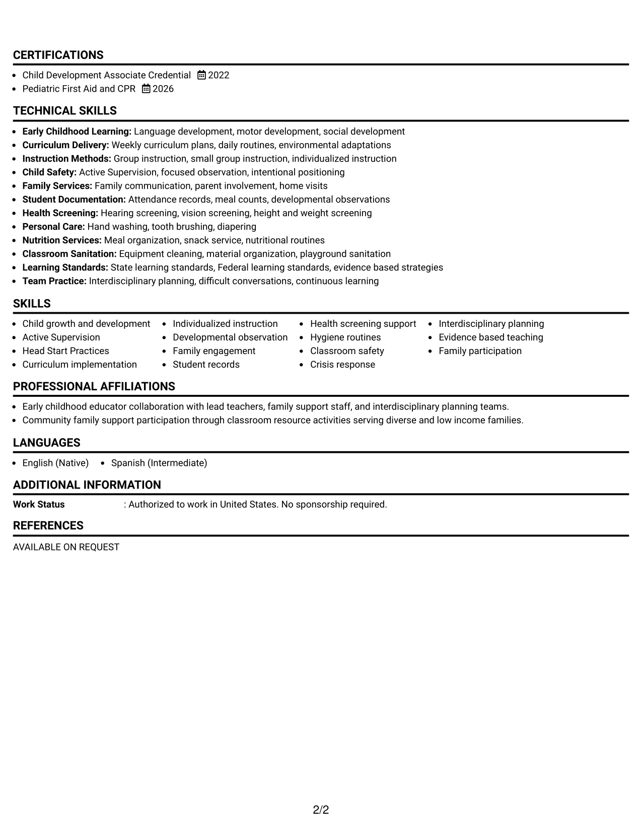 Resume Example Page 2