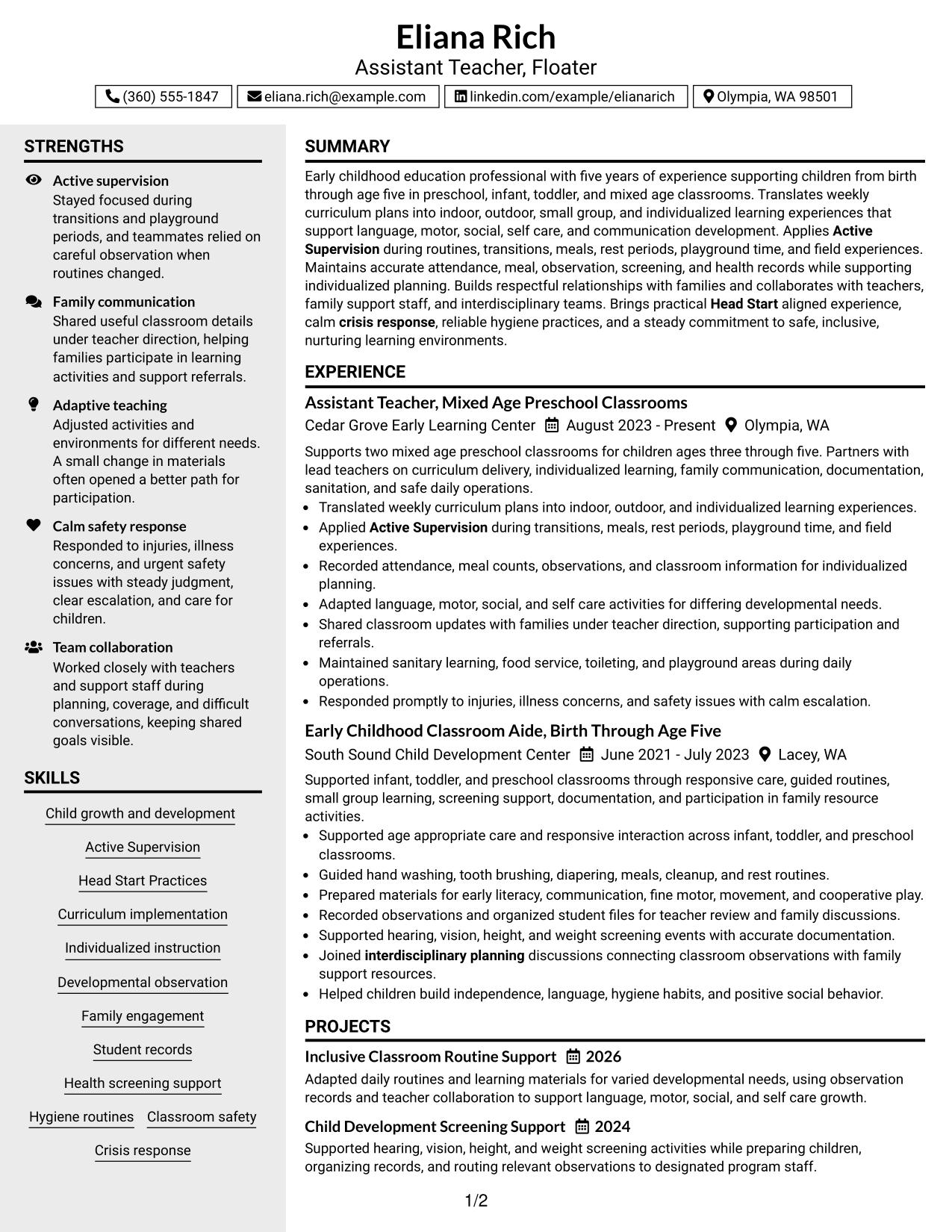 Resume Example Page 1