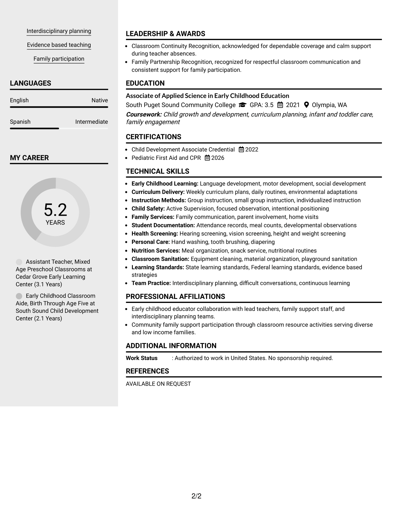 Resume Example Page 2