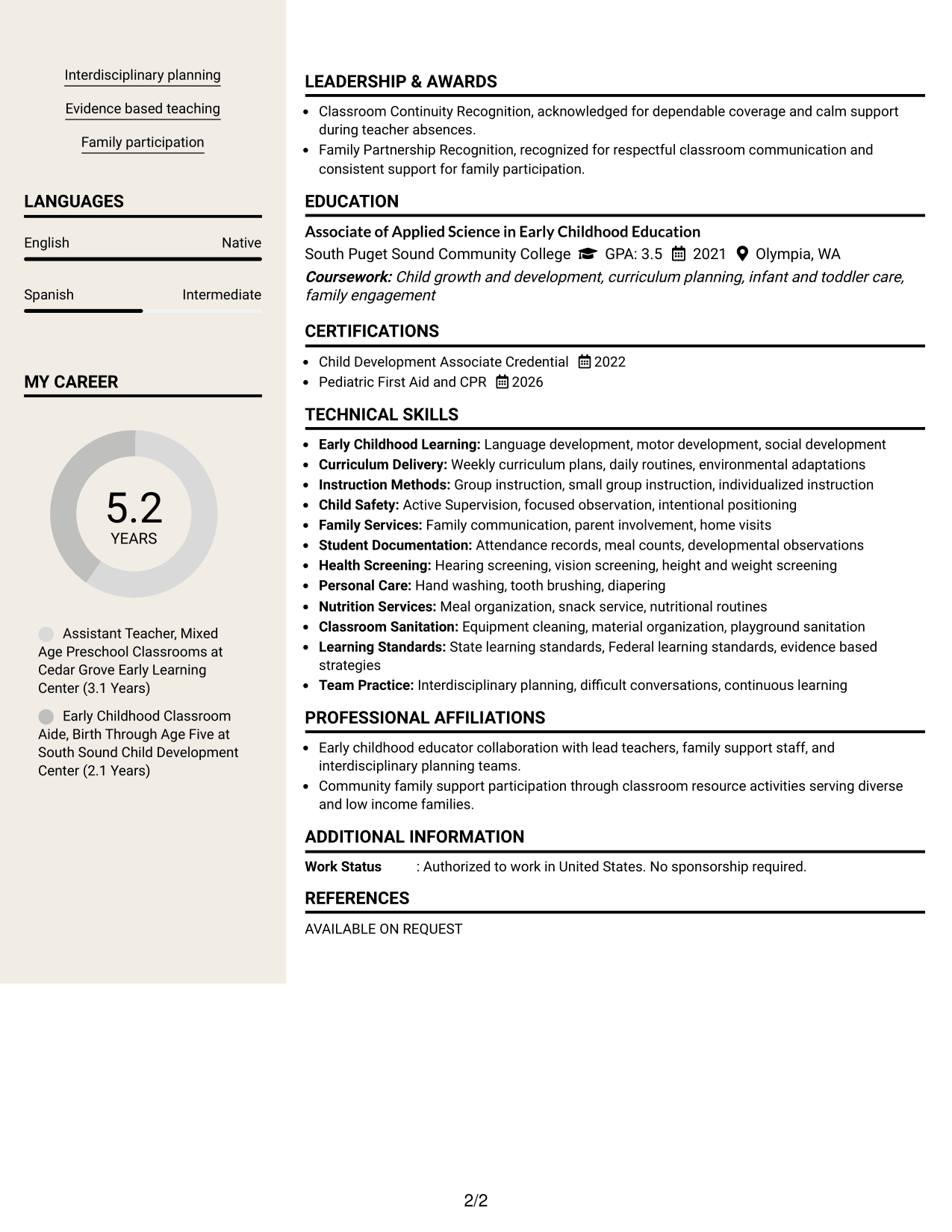 Resume Example Page 2
