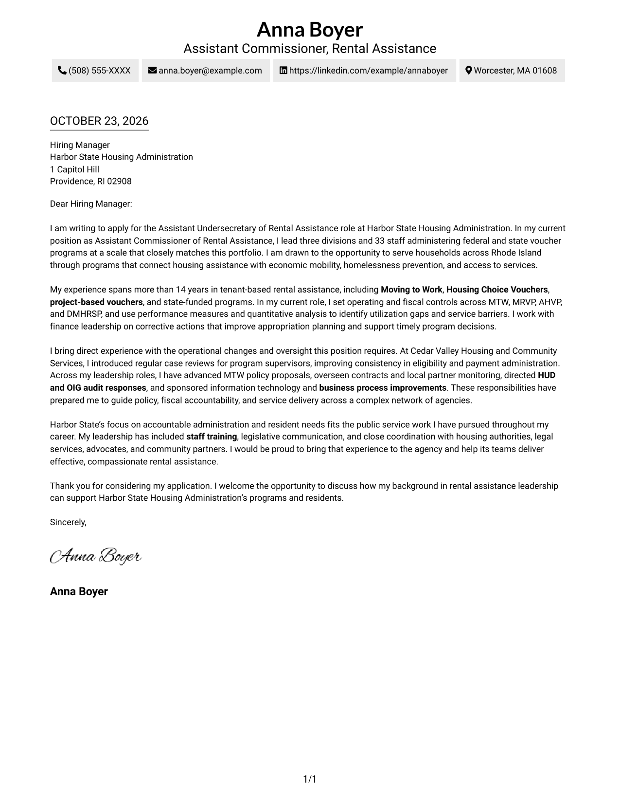 Cover letter example — page 1