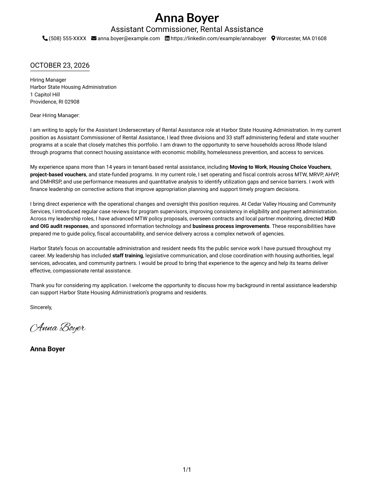 Cover letter example — page 1