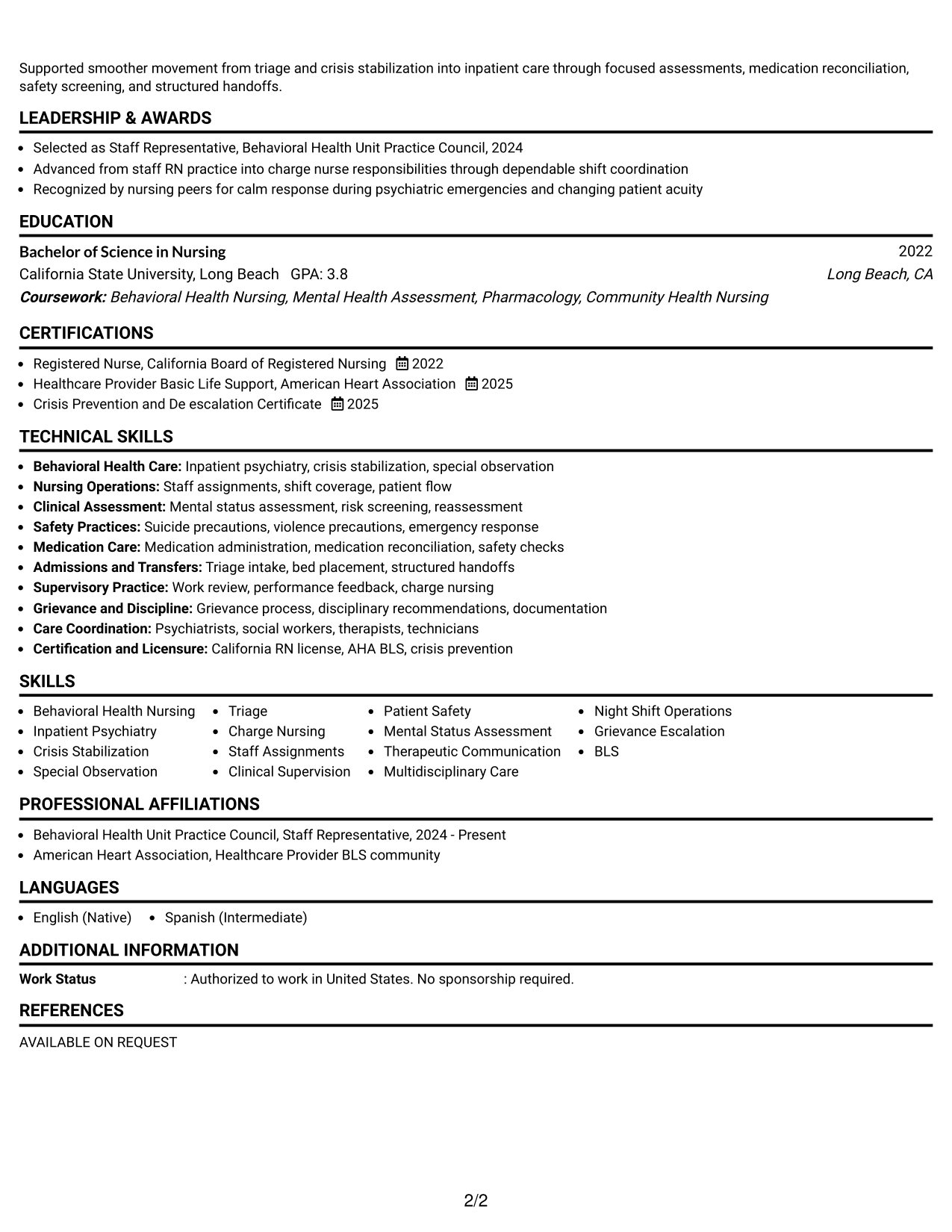 Resume Example Page 2