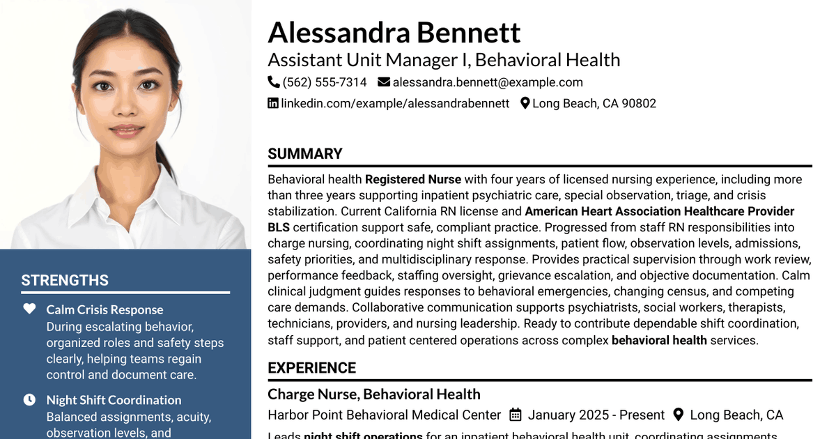 7 Assistant Unit Manager I - Behavioral Health Resume Templates with Example
