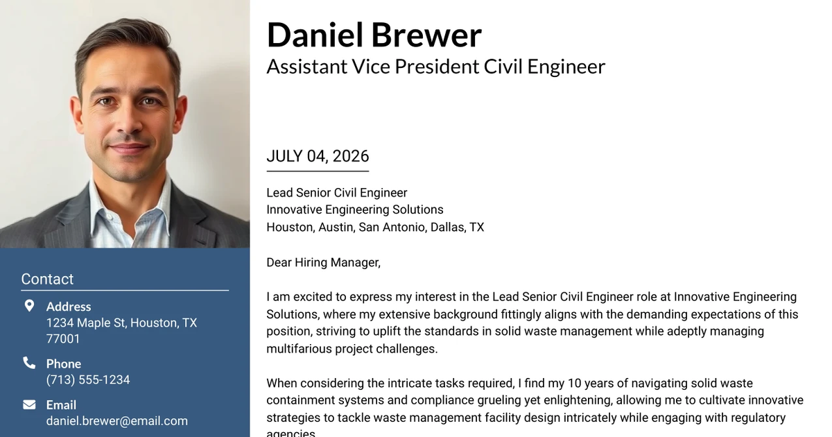 30+ Assistant Vice President Civil Engineer Cover Letter Templates with Example 2026