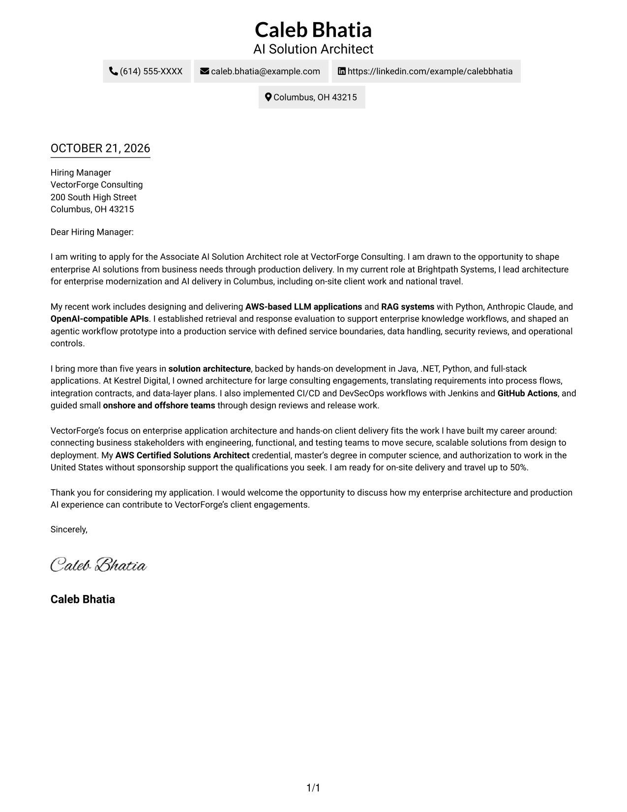 Cover letter example — page 1